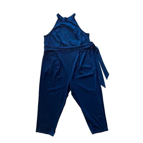 Torrid Black Jumpsuit Stretch Size 4X Minimalist Career Belt Cross Tie Back NWT - Picture 1 of 9